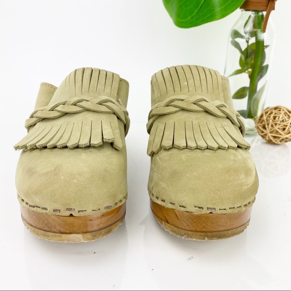 Sven Originals Kiltie Clogs Wood Platform Sole Tan - Picture 2 of 11